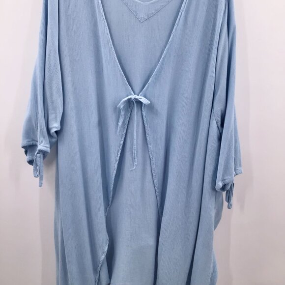 Handmade Lagenlook Mock Twinset Women's 5X Top Light Blue Sharkbite Hem Boho - Picture 4 of 14